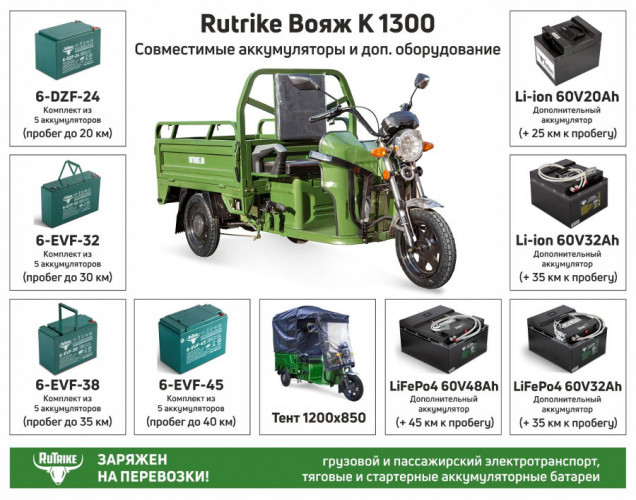 Грузовой электрический трицикл RuTrike Вояж К 1300 в Ижевске